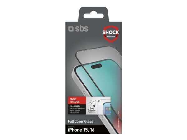 SBS TESCRFCIP1661, Apple, iPhone 16/15, Slagbestandig, Ridseresistent, Sort, Transparent, 1 stk