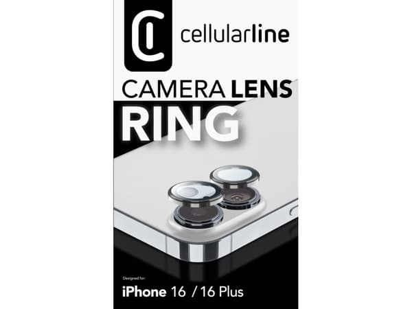 Cellularline CAMERARINGIPH16, Apple, iPhone 16, iPhone 16 Plus, naarmuuntumaton, iskunkestävä, musta, läpinäkyvä, 1 kpl
