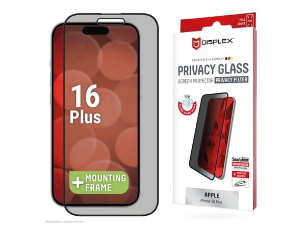 Displex 02017, Apple, iPhone 16 Plus, Tørr påføring, Skittbestandig, Slagbestandig, Ripebestandig, Sort, Gjennomsiktig, 1 stykker