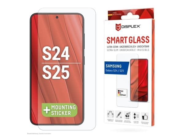 Displex 01906, Samsung, Galaxy S24, Galaxy S25, Torr applicering, Dammresistent, Slagtålig, Reptålig, Transparent, 1 styck