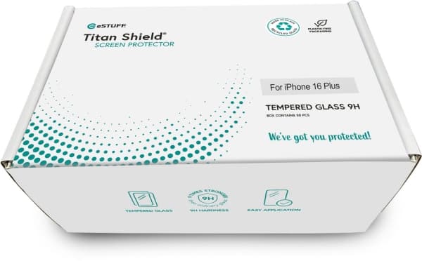 eSTUFF ES501425-50BULK, Apple, iPhone 16 Plus, Reptålig, Splitterskyddad, Transparent, 50 styck