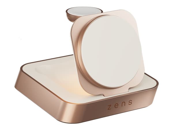ZENS Nightstand Charger Pro 2 - Limited Edition - trådlöst laddställ + växelströmsadapter - 20 Watt - Apple Fast Charge - koppar, vit Koppar