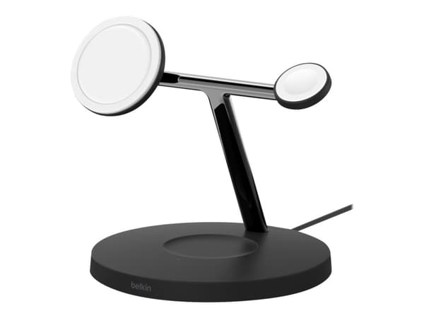 Belkin BoostCharge Pro 3-in-1 - Trådløst ladestativ - magnetisk med Qi2 + AC-strømadapter - 15 watt - Fast Charge - svart Sort