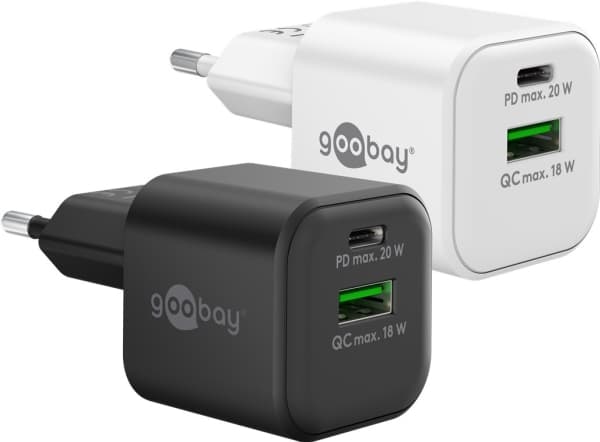 USB-C™ PD GaN dobbelt hurtigoplader (20 W) sort