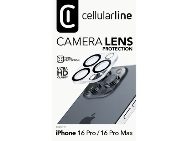 Cellularline CAMERALENSIPH16PRM, Apple, iPhone 16 Pro Max, Ripebestandig, Sjokkresistent, Gjennomsiktig, 1 stykker