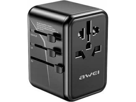 Awei-lader AWEI C-40 reisevegglader 2xUSB-A, 3xUSB-C 65W US/AU/EU/UK svart/svart