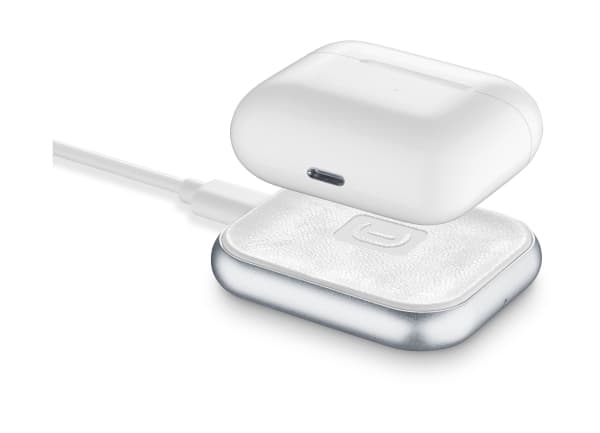 Cellularline AIRPODWIRBASEW, Innendørs, USB, 5 V, Trådløs lading, 1,6 m, Sølv, Hvit