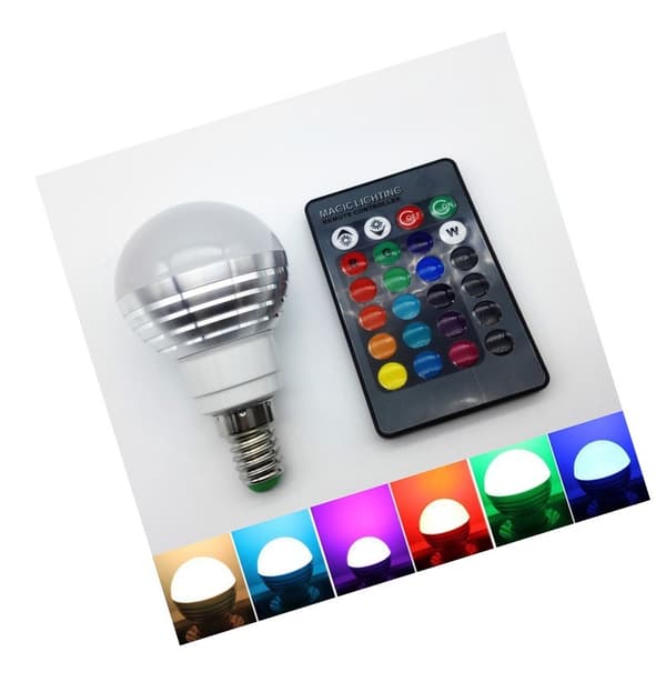 E14 RGB LED -lys med fjernbetjening, 3W
