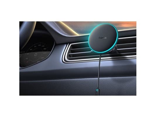 Baseus magnetinis automobilinio telefono laikiklis CW01 prie ventiliacijos tinklelio su automobiliniu įkrovikliu USB-A 15W + 25W - Juodas