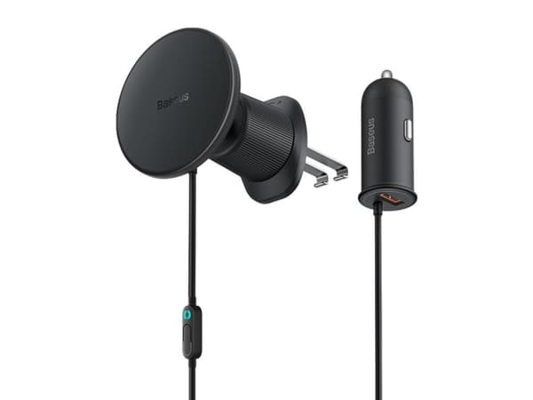 Baseus magnetinis automobilinio telefono laikiklis CW01 prie ventiliacijos tinklelio su automobiliniu įkrovikliu USB-A 15W + 25W - Juodas Svart