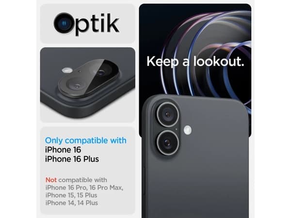 Spigen Glas.tR Optik, Apple, iPhone 16 Plus / iPhone 16, Ridseresistent, Lajittelu, 2 stk