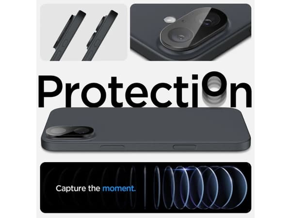 Spigen Glas.tR Optik, Apple, iPhone 16 Plus / iPhone 16, Reptålig, Svart, 2 styck