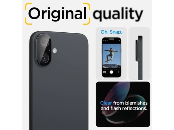 Spigen Glas.tR Optik, Apple, iPhone 16 Plus / iPhone 16, Ridseresistent, Lajittelu, 2 stk