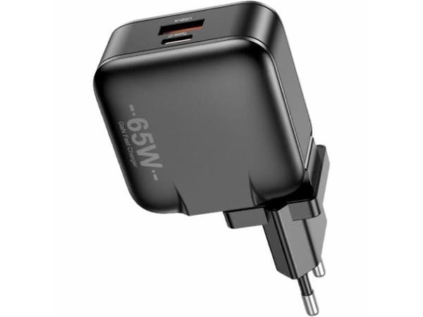 Awei AWEI Laddare PD55-EU 65W USB + USB-C svart/svart GaN