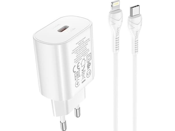 Hoco HOCO CHARGER TYYPPI C PD 25W QC3.0 KAAPELILLA VALAISIMELLE 8-PIN JETTA N22 VALKOINEN