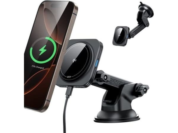 ESR bilmontering cockpit / vindruta med induktiv laddare ESR Halolock Magnetic Magsafe Dashboard bilmontering trådlös laddare Qi2 15W svart