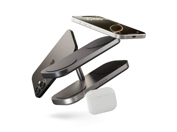 ZENS Quattro Charger Pro 4 - Trådløst ladestativ + AC-strømadapter - 15 watt - 4 utgangskontakter (magnetisk) - svart