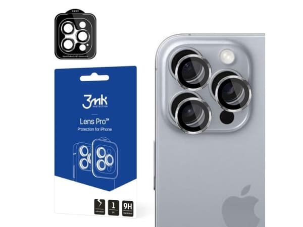 3MK Lens Protection Pro, Apple, iPhone 16 Pro Max, iPhone 16 Pro, Naarmuuntumaton, Hopea, Titaani, Läpinäkyvä, 1 kpl