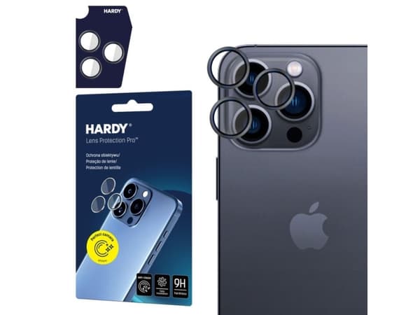 3MK Hardy Lens Protection Pro, Apple, iPhone 16 Pro Max, iPhone 16 Pro, Ripebestandig, Knusesikker, Sort, Gjennomsiktig, 1 stykker