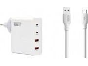 Vega-lader NETTVERKSLADER 130W GaN HVIT SOMOSTEL STRØMLEVERING Q24 2XPD + 2XUSB + USB-KABEL TYPE-C 6A 120W SOMOSTEL HVIT HURTIGLADER QC 3.0 1M POWERL