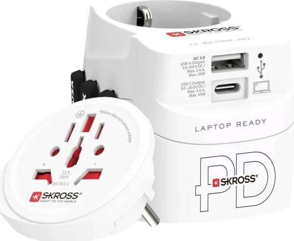 Världsreseadapter PRO Light USB AC45PD World PD 45W Jordad