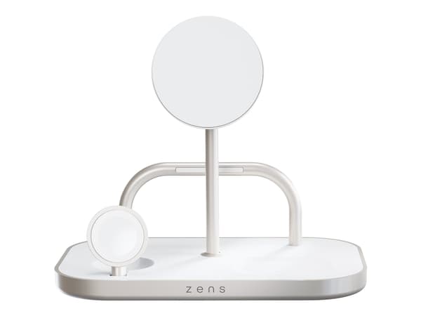 ZENS 4-in-1 Magnetic + Watch Wireless Charger - Trådløst ladestativ + AC-strømadapter - 65 watt - Fast Charge - hvit/sølv Sølv, Hvit