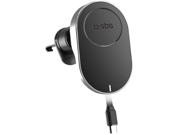 Smarttelefonholder med SBS TESUPP15WRETRACABL trådløs lader med uttrekkbar kabel, MagSafe-kompatibel - svart