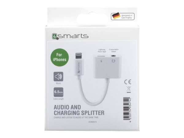 4smarts SoundSplit - Belysning til hodetelefonsjakk / ladeadapter - Lightning hann til minijakk, Lightning hunn - 65 mm