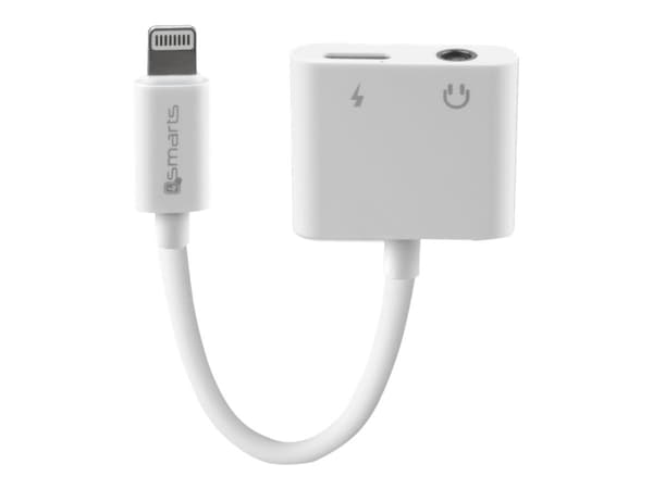 4smarts SoundSplit - Belysning til hodetelefonsjakk / ladeadapter - Lightning hann til minijakk, Lightning hunn - 65 mm Hvit