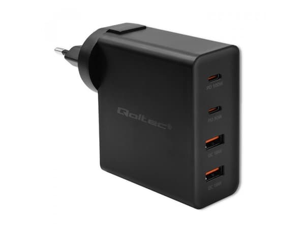 Qoltec GaN POWER PRO Charger | 2xUSB-C | 2xUSB | 130W | 5-20V | 1.5-5A | XP | Black
