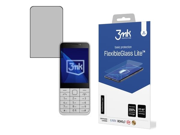 3MK FlexibleGlass Lite, Nokia, 230 DualSim (2024), Slagtålig, Reptålig, Svart, Transparent, 1 styck