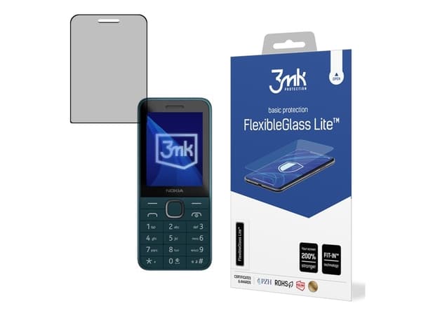 3MK FlexibleGlass Lite, Nokia, 225 4G (2024), Slagtålig, Reptålig, Svart, Transparent, 1 styck