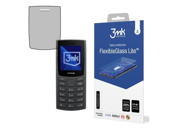 3MK FlexibleGlass Lite, Nokia, 105 (2023), Slagtålig, Reptålig, Svart, Transparent, 1 styck