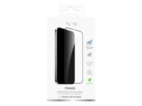 PURO PUSDGFRAIPHONE16P67, Apple, iPhone 16 Pro Max, Slagbestandig, Ridseresistent, Splintfri, Sort, Transparent, 1 stk