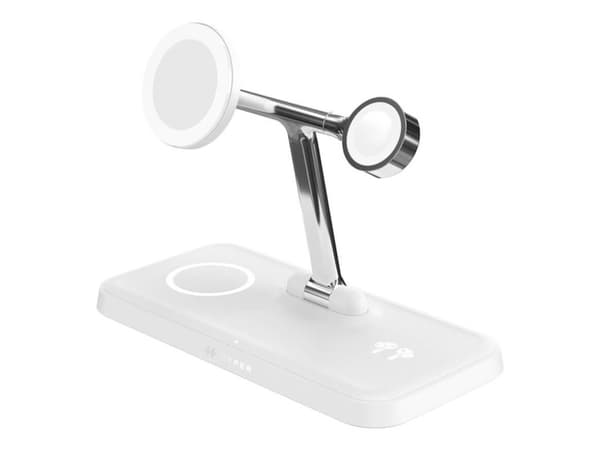 Targus HyperJuice Next - Trådlöst laddställ - 4-i-1 + växelströmsadapter - 15 Watt - 3 A - Fast Charge - 4 utdatakontakter - vit Silver, Vit