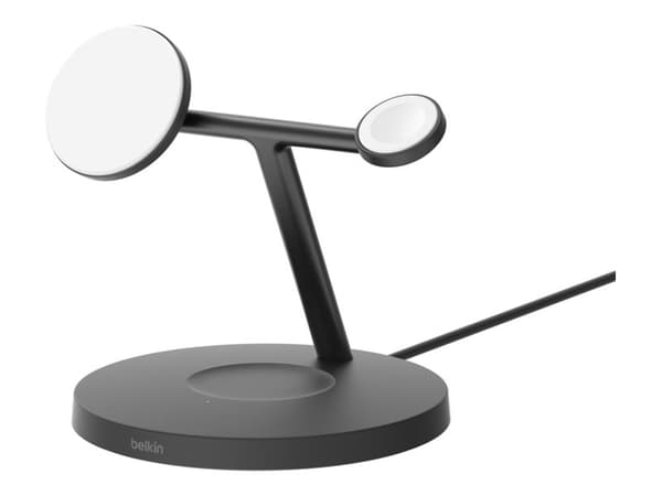 Belkin BoostCharge Pro 3-in-1 - Trådløst ladestativ - med Qi2 + AC-strømadapter - 15 watt - Fast Charge - svart Sort