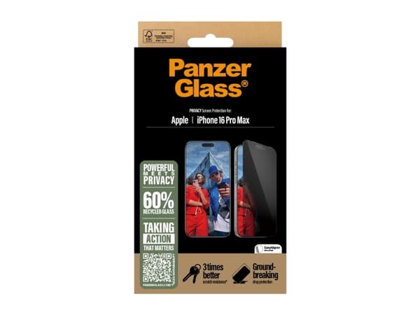 PanzerGlass PG Priv Scrn iPhone 16P 6.9Inch UWF, Apple, Apple - iPhone 16 Pro Max, Tørr påføring, Ripebestandig, Sjokkresistent, Gjennomsiktig, 1 sty