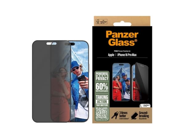PanzerGlass PG Priv Scrn iPhone 16P 6.9Inch UWF, Apple, Apple - iPhone 16 Pro Max, Tørr påføring, Ripebestandig, Sjokkresistent, Gjennomsiktig, 1 sty