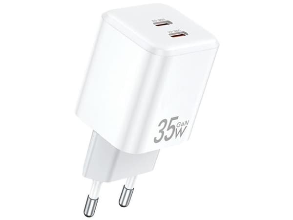 Awei PD65-EU 35W GaN 2xUSB-C network charger / without cable - white