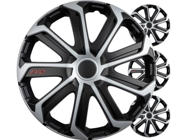 Auton nokkapellit 4kpl setti evo musta ja hopea 16" tuuman värilaatikko