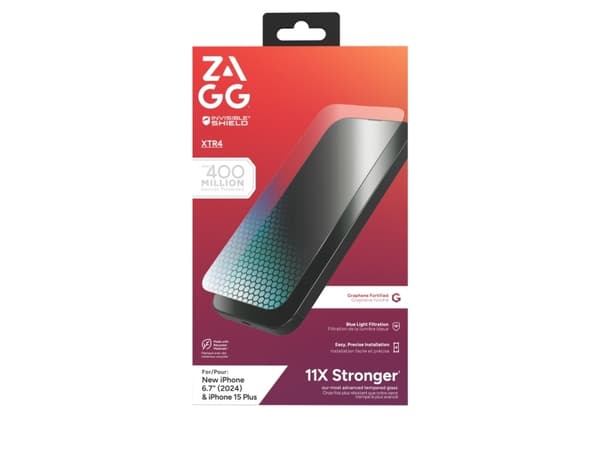 ZAGG InvisibleShield Glass XTR4 grafeninis apsauginis stiklas su Melyna šviesos filtru, skirtas iPhone 15 Plus / 16 Plus