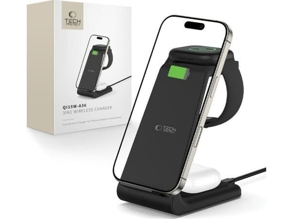 TECH-PROTECT QI15W-A36 3IN1 WIRELESS CHARGER FOR APPLE BLACK