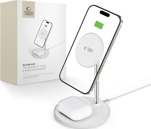 Tech-Protect QI15W-A39 2in1 Magnetic MagSafe trådløs lader Hvit