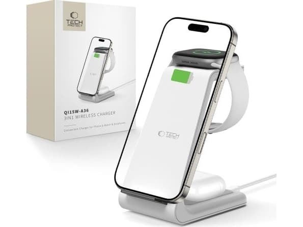 TECH-PROTECT QI15W-A36 3IN1 WIRELESS CHARGER FOR APPLE WHITE