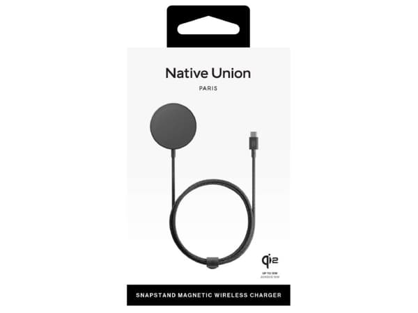 Native Union SnapStand Qi2 trådløs lader - 15W Qi2 trådløs lader med MagSafe-kompatibelt stativ (svart)