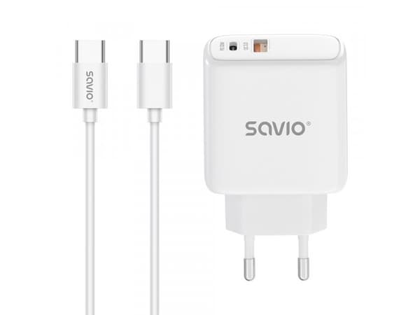 SAVIO LA-10 Network Charger 30W Quick Charge, Power Delivery 3.0, White + Cable Vit