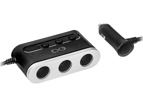 Orno EXC Mobile SHARE bilsplitter, 3xGZ + 2xUSB-A, svart og sølv