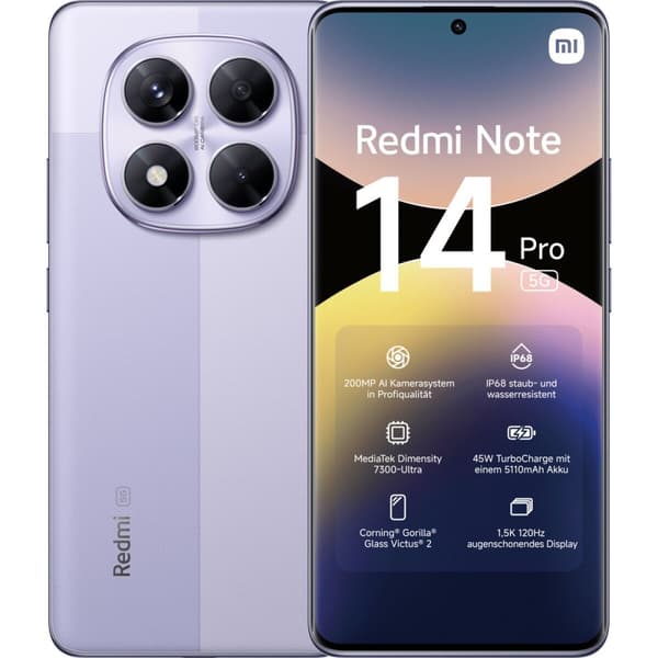 Smartphone Xiaomi REDMI NOTE 14 PRO 5G 6,7" 8 GB RAM 256 GB lavendel, Lila