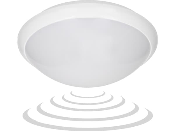 Orno BREVA taklampe, belysningstaklampe med mikrobølgebevegelsessensor, 60W, E27, IP44, opal polykarbonat