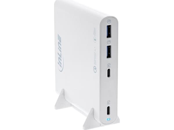 InLine® USB-strømforsyning, GaN-lader, 4-porter, 2x USB-C + 2x USB-A, 120W, hvit Hvit